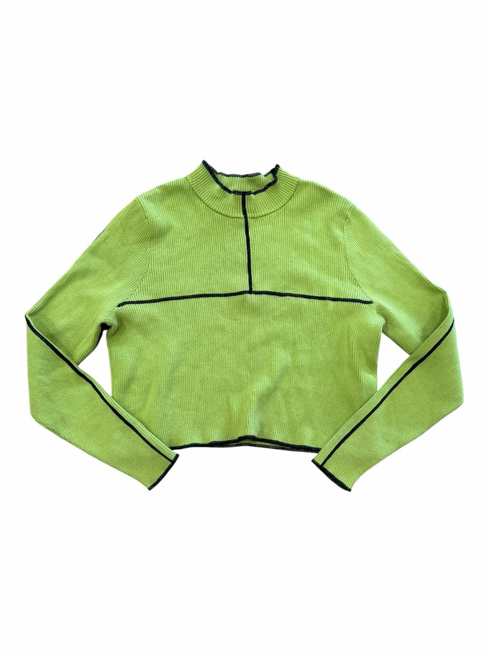L.A. Hearts Green Ribbed Cropped Long Sleeve Top with Black Trim M